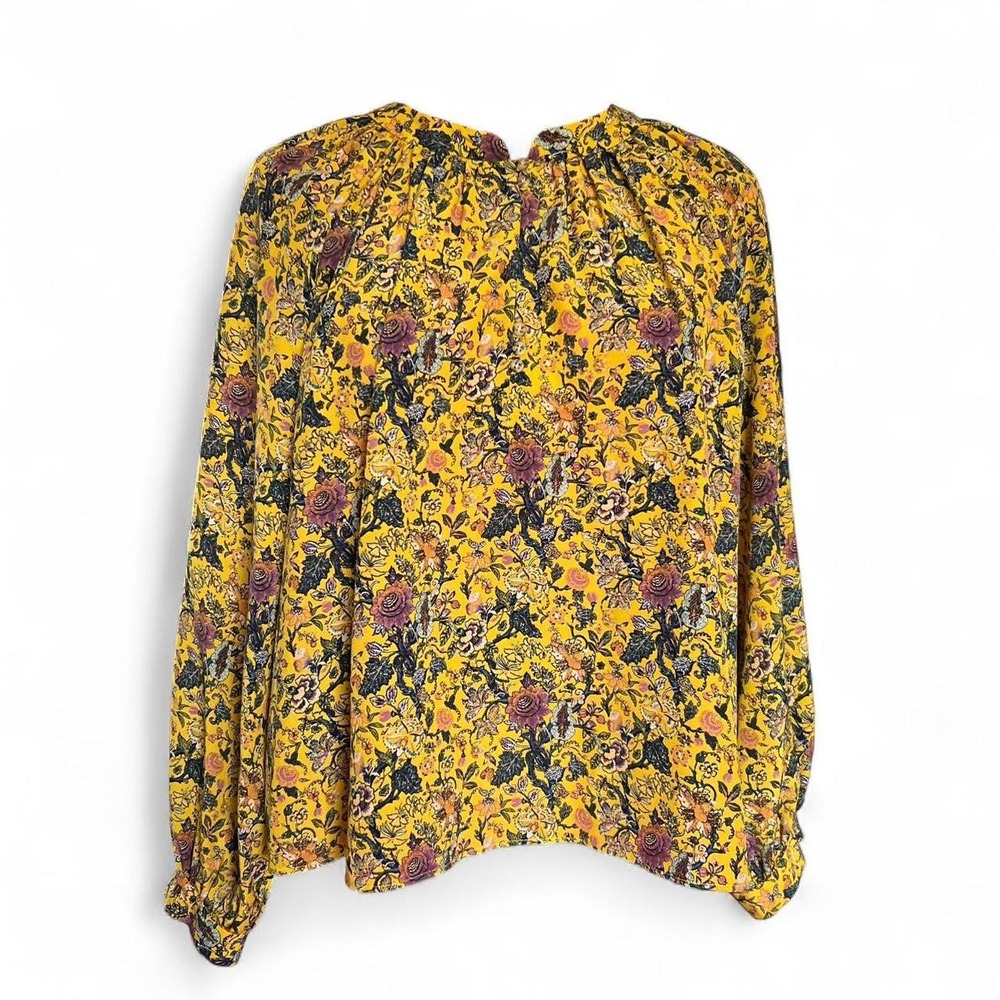 Madewell x Karen Walker Yellow Floral Silk Top Blouse Buttons Size Medium